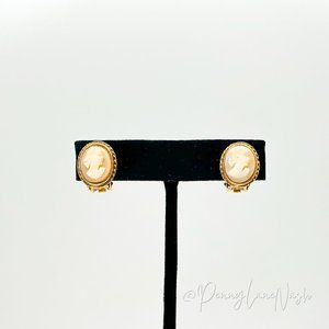 Vintage Gold & Pink With White Silhouette Clip On Earrings